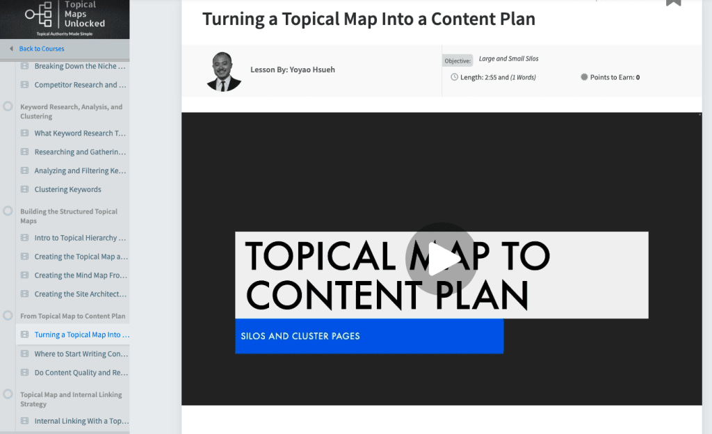 Image of Video Lessons for Topical Map to Content Plan