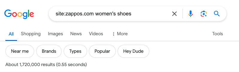zappos site search women's shoes