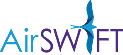 A logo with blue and purple letters. A logo with blue and purple letters.