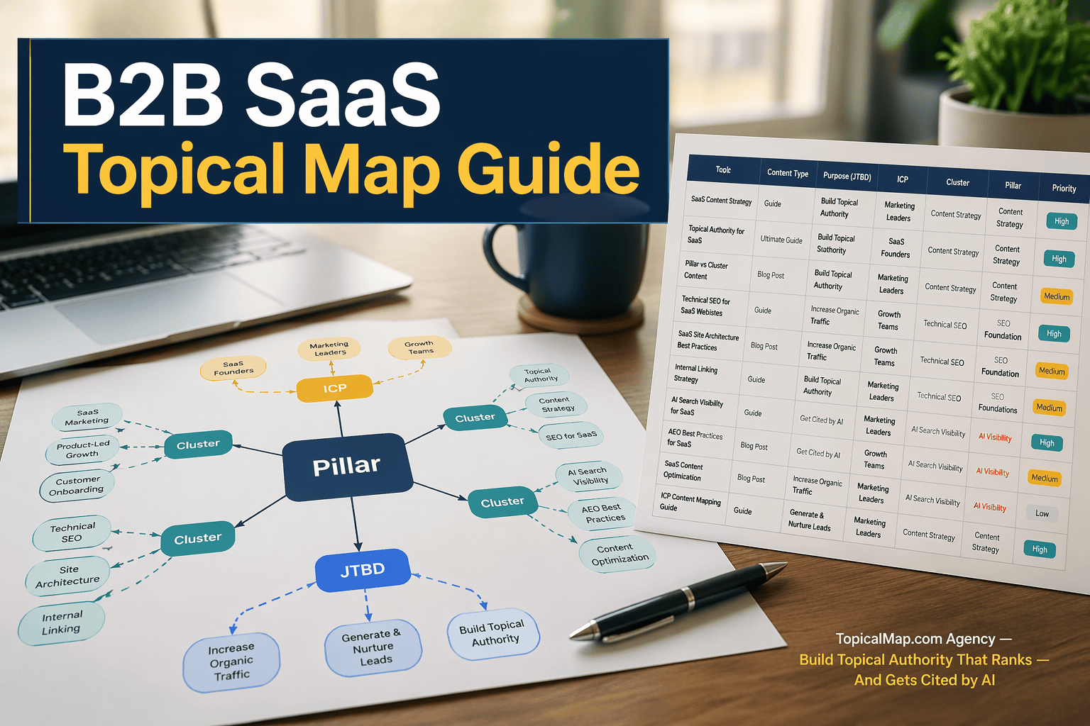 Cover: B2B SaaS Topical Map Guide mind map and spreadsheet, TopicalMap.com Agency