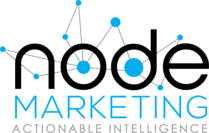 Logo for "Node Marketing" featuring interconnected blue dots and lines above the word "node" in bold black letters. Below, "MARKETING" is in blue, and "ACTIONABLE INTELLIGENCE" is in gray. Logo for "Node Marketing" featuring interconnected blue dots and lines above the word "node" in bold black letters. Below, "MARKETING" is in blue, and "ACTIONABLE INTELLIGENCE" is in gray.